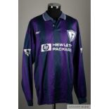 Clive Wilson purple and blue No.15 Tottenham Hotspur match worn long-sleeved shirt, 1995-96