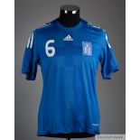 Angelos Basinas signed blue No.6 Greece short sleeved shirt, 2009-10