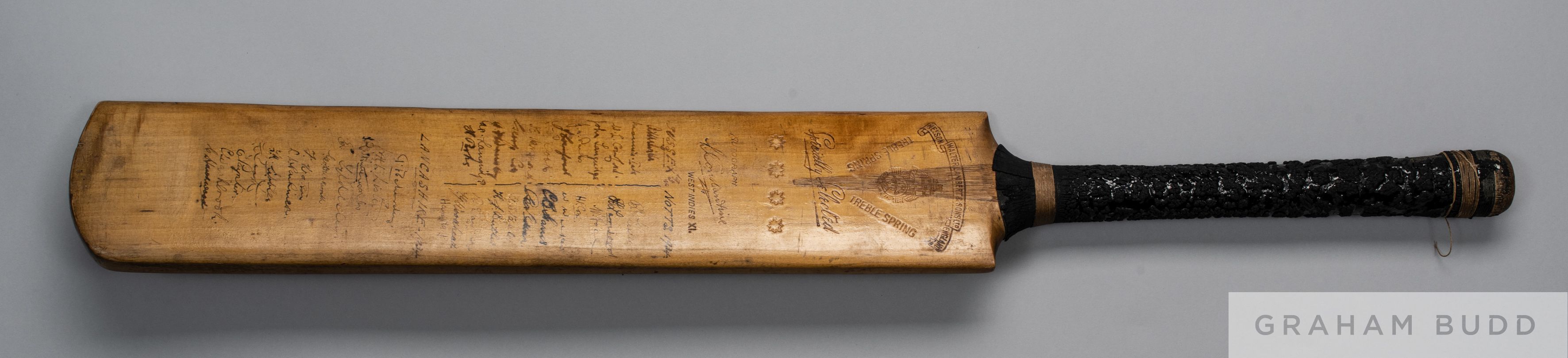 David Lloyd, Nelson Walter Lambert & Sons autographed cricket bat, 1934