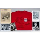 Red replica autographed 1966 England World Cup final shirt