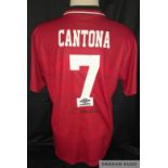 Manchester United Eric Cantona signed shirt 1993 double season Premier League and FA Cup winners,