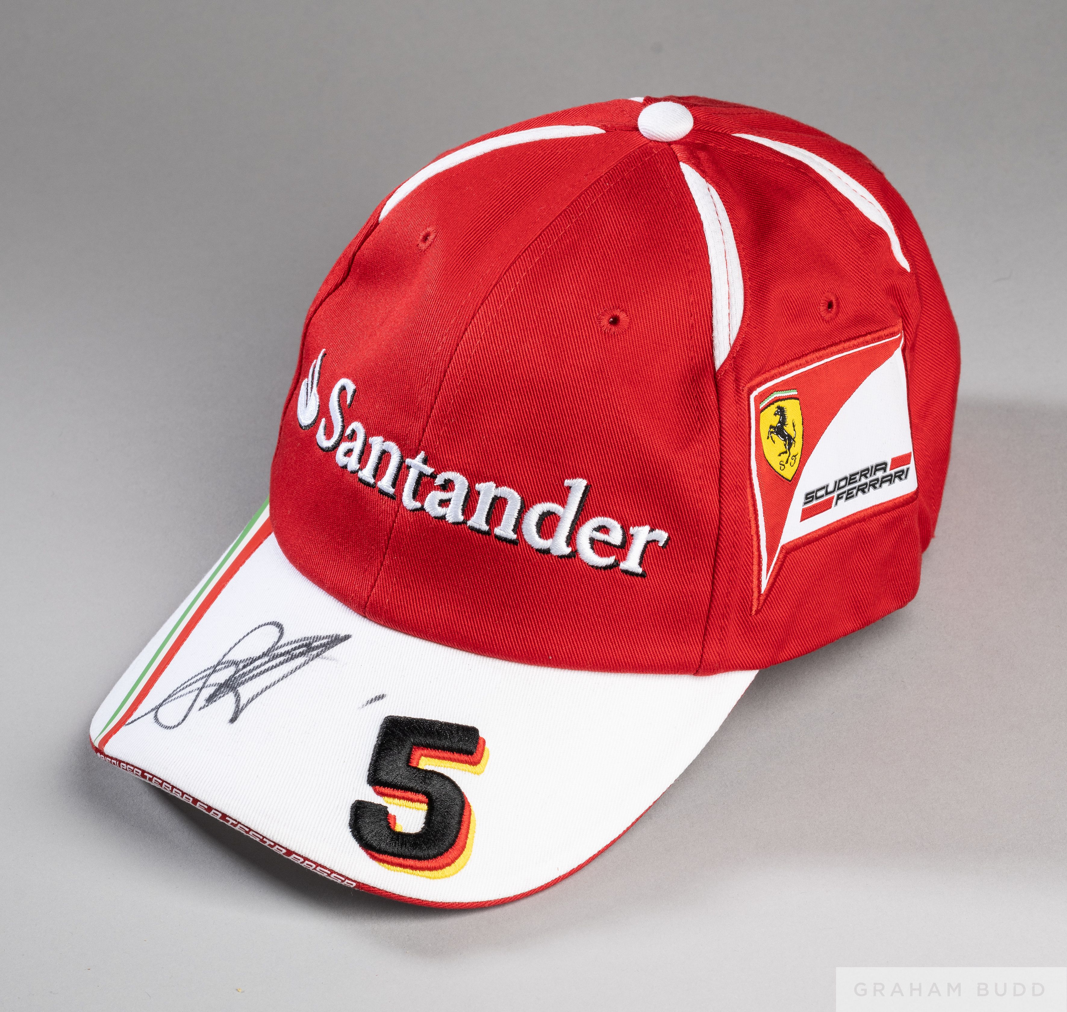 Sebastian Vettel signed red and white Ferrari F1 cap