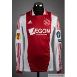 Eyong Enoh red and white No.6 Ajax long sleeve shirt 2011-12