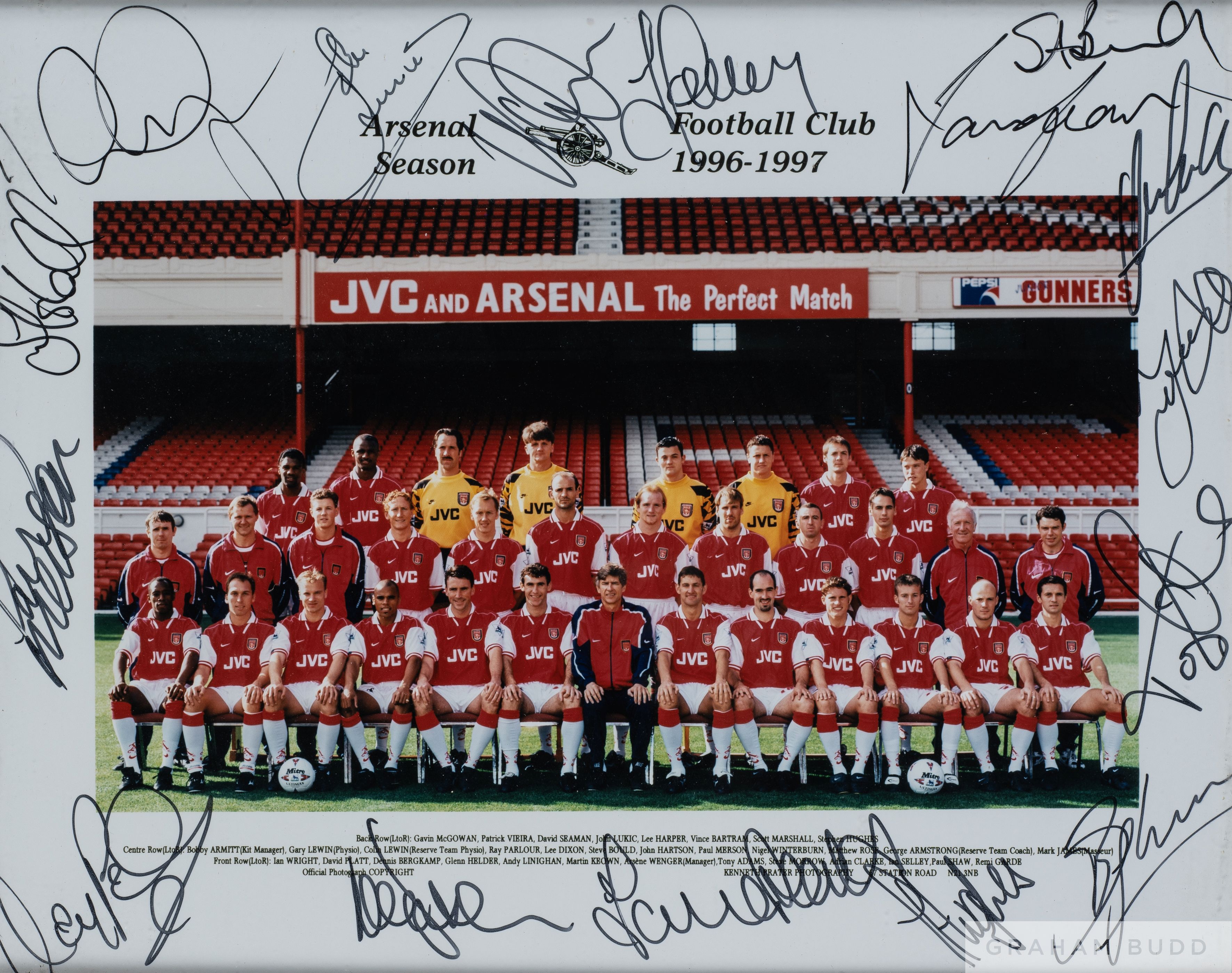 1996-97 Arsenal team line-up photograph autographed by fifteen of the ...