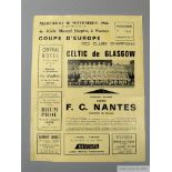 Rare Nantes v. Celtic European Cup away match programme, 1966