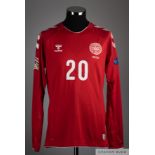 Yussuf Yurary Poulsen red No.20 Denmark long sleeved shirt, 2018