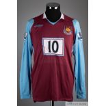 Craig Bellamy claret and blue West Ham United no.10 long sleeved shirt, 2008