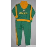 Pele yellow and green Brazil worn tracksuit, top and bottoms