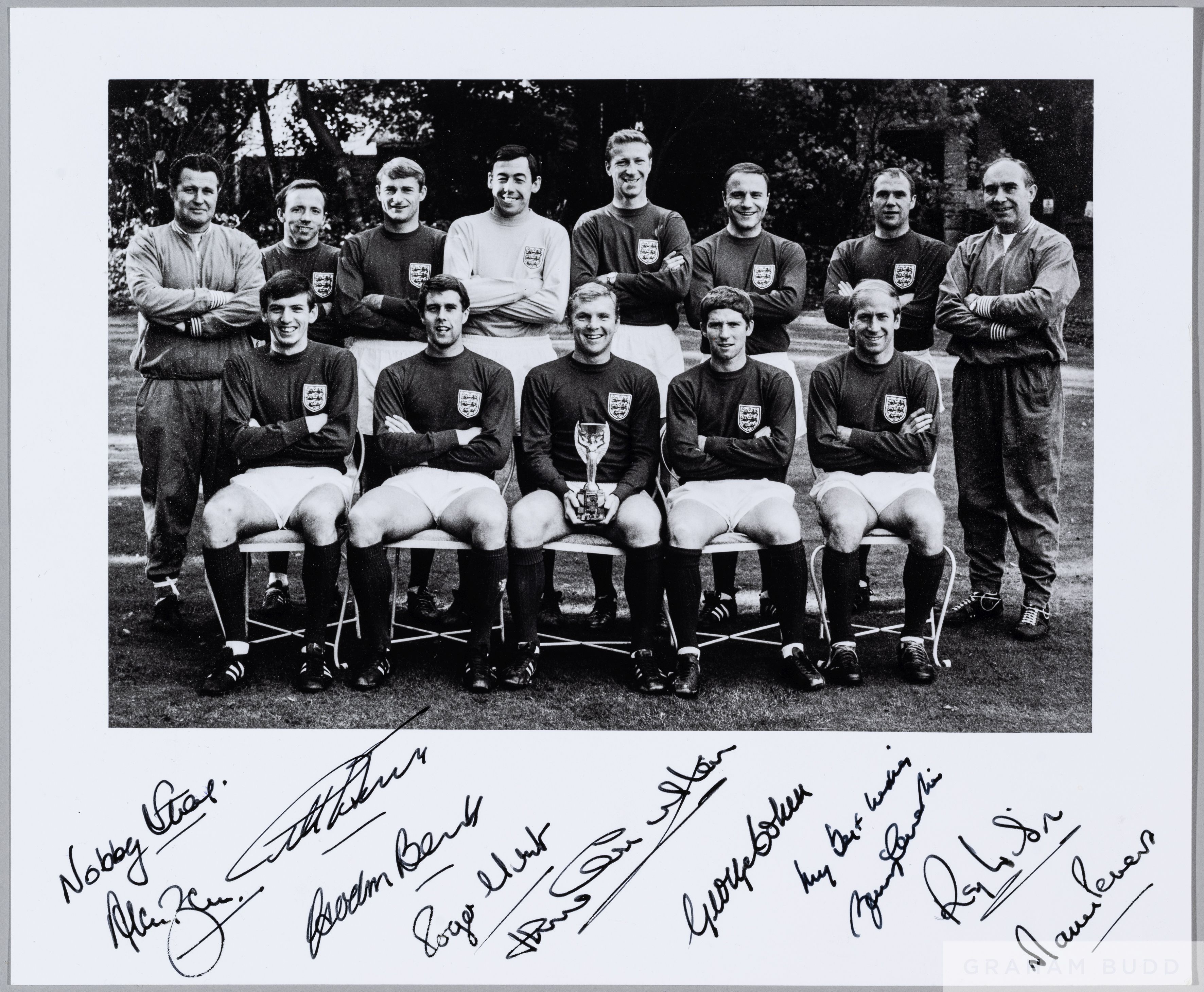 A black and white 1966 England World Cup team line up autographed photograph