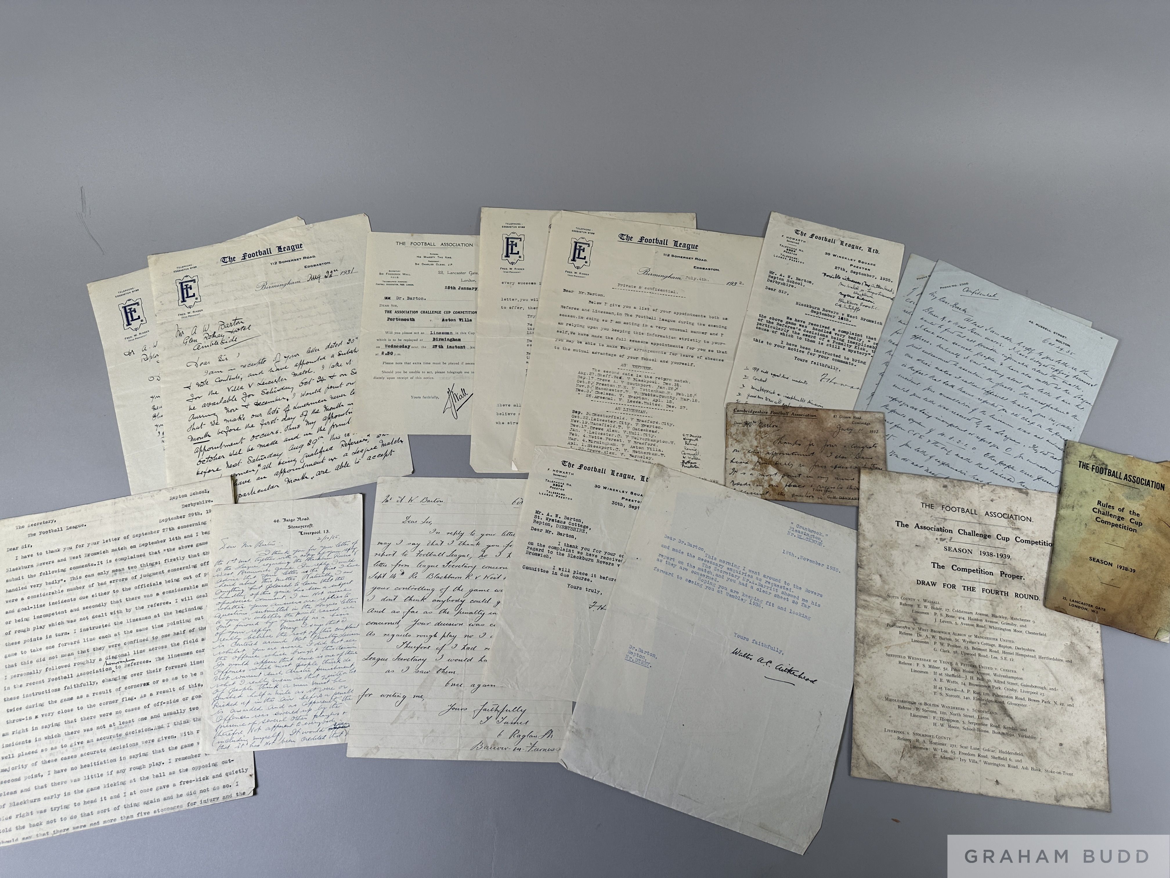 A collection of letters and other ephemera relating to referee Dr. Arthur W. Barton