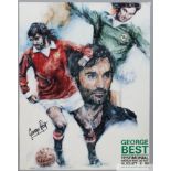 George Best signed testimonial poster, played at Windsor Park, Belfast