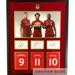 Liverpool signed & framed display Mo Salah, Sadio Mane and Roberto Firmino,