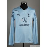 Aaron Lennon sky-blue No.7 Tottenham Hotspur match worn long-sleeved shirt, 2010-11