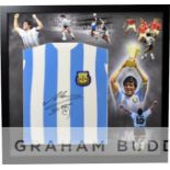 Diego Maradona signed and framed Argentina 1986 World Cup winners retro shirt,