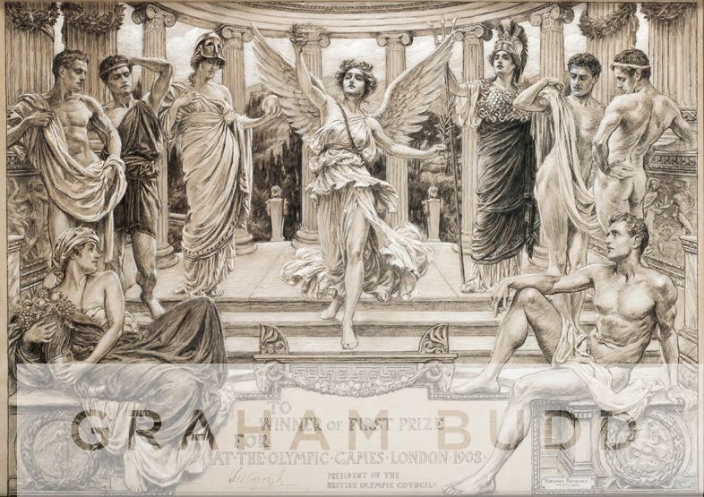 Artwork for 1908 London Olympic Games gold medal winner’s diploma by artist Sir Bernard Partridge