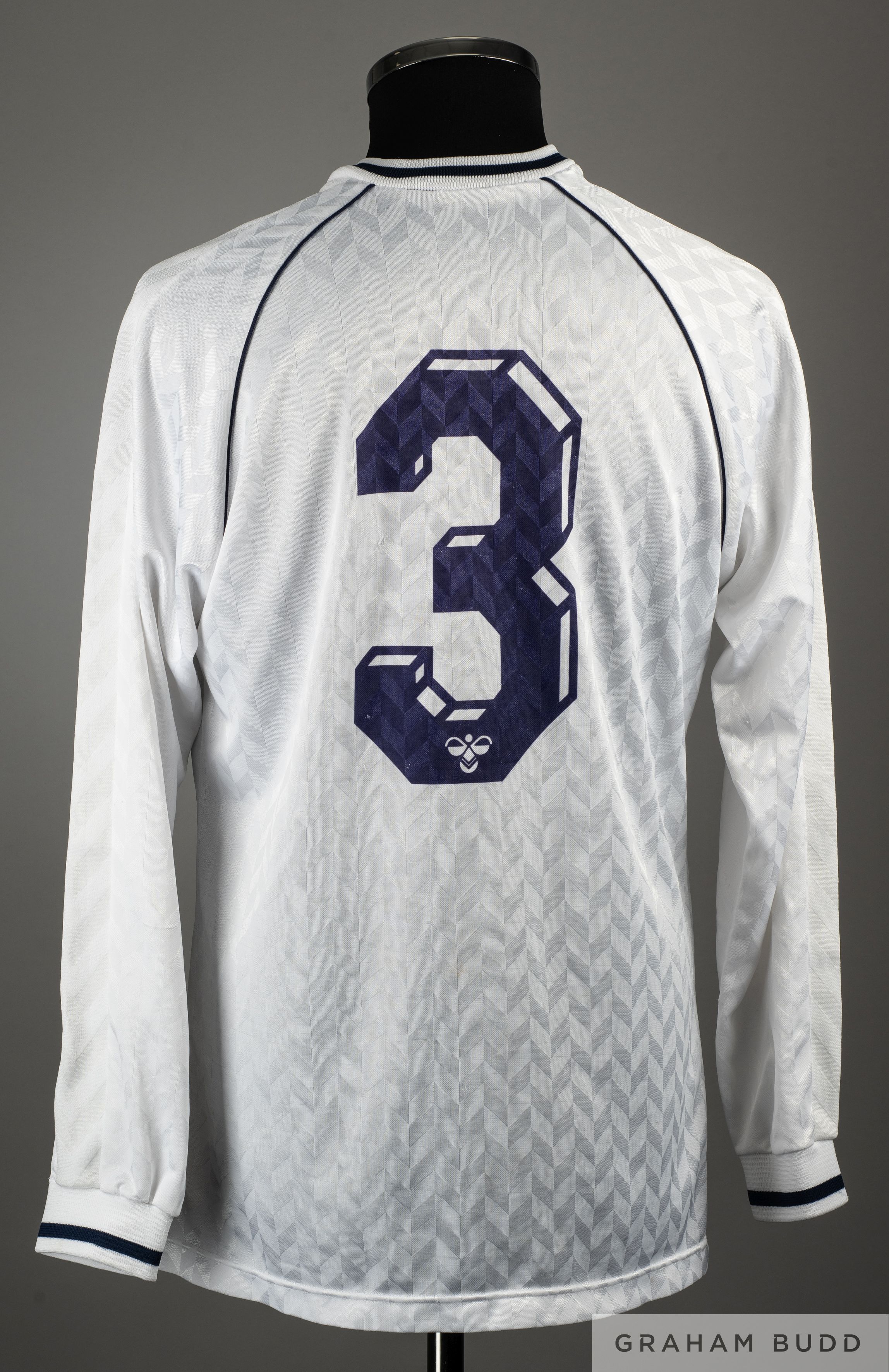 White and blue No.3 Tottenham Hotspur match worn long-sleeved shirt, c.1988-89 - Image 2 of 2