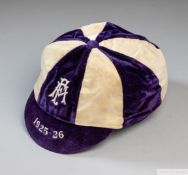 Tommy Wilson purple and white Football Association trial cap, 1925-26