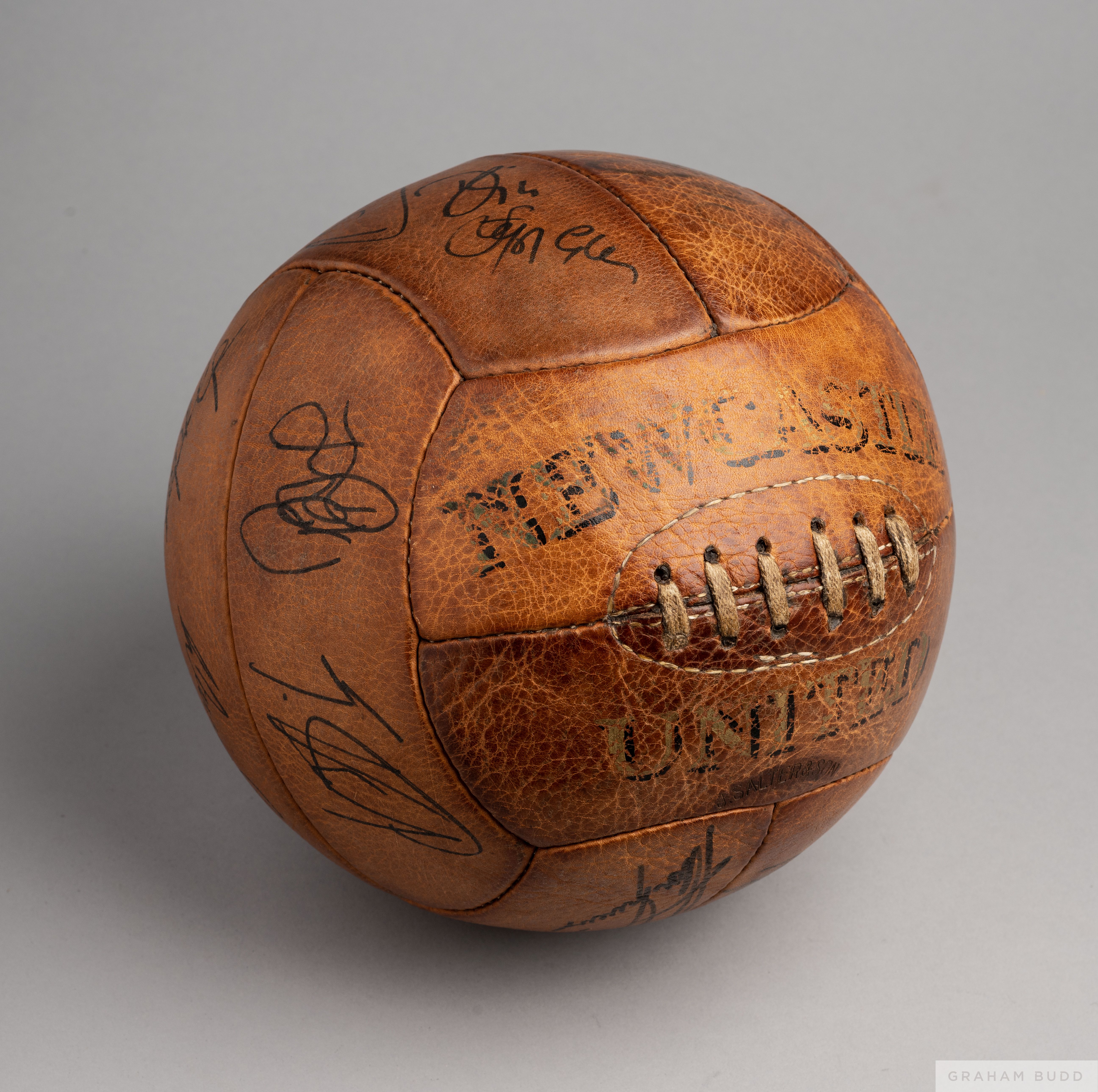 Brown leather Newcastle United autographed football