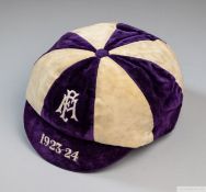 Tommy Wilson purple and white Football Association trial cap, 1923-24