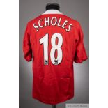 Paul Scholes red Manchester United no.18 home shirt from the 2004-5 season FA Cup game v Exeter Cit