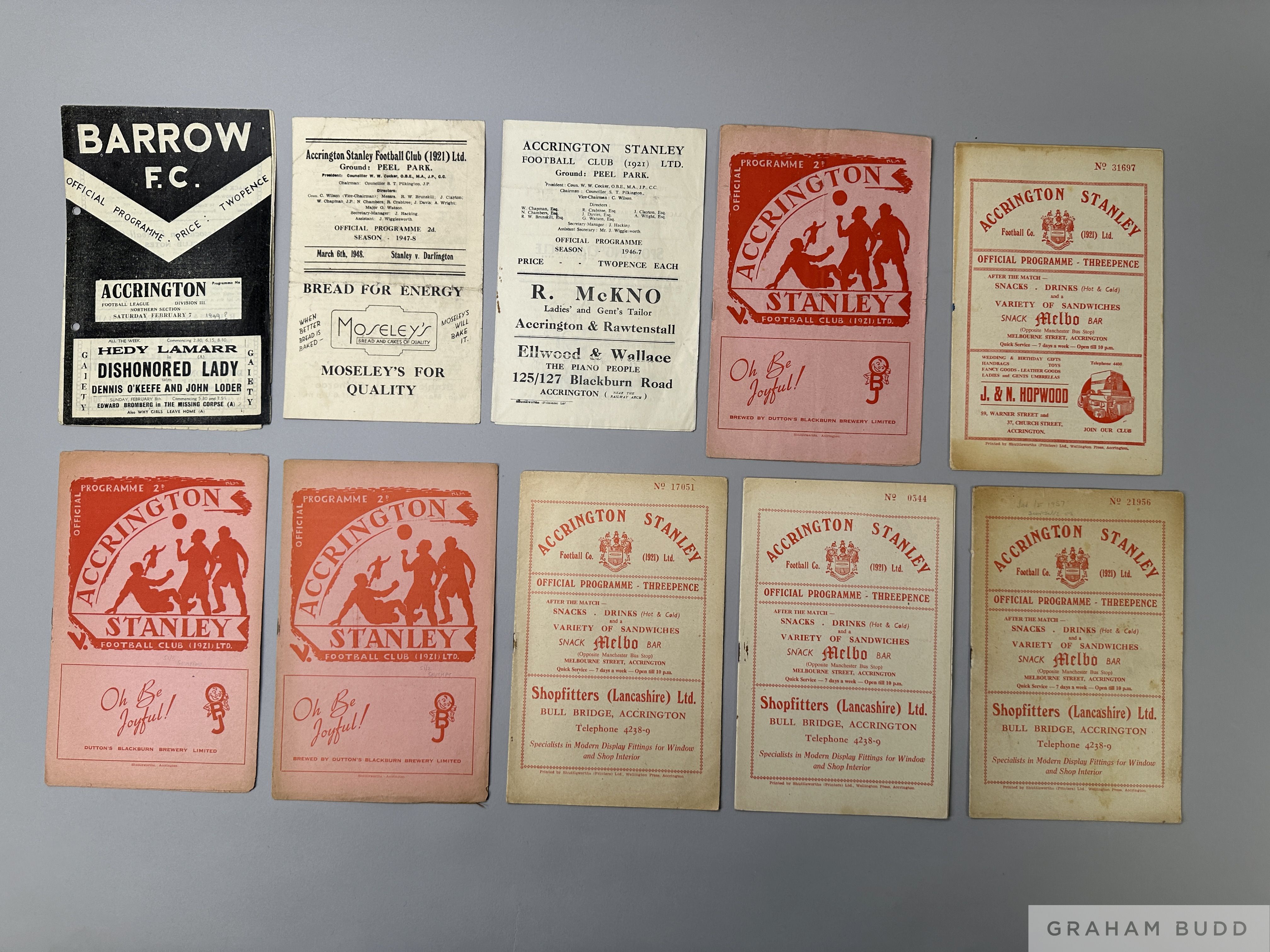 Eighteen Accrington Stanley match programmes 1940s to 1960s