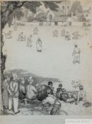 Leslie Illingworth (1902-79) 'Village Cricket' drawing,