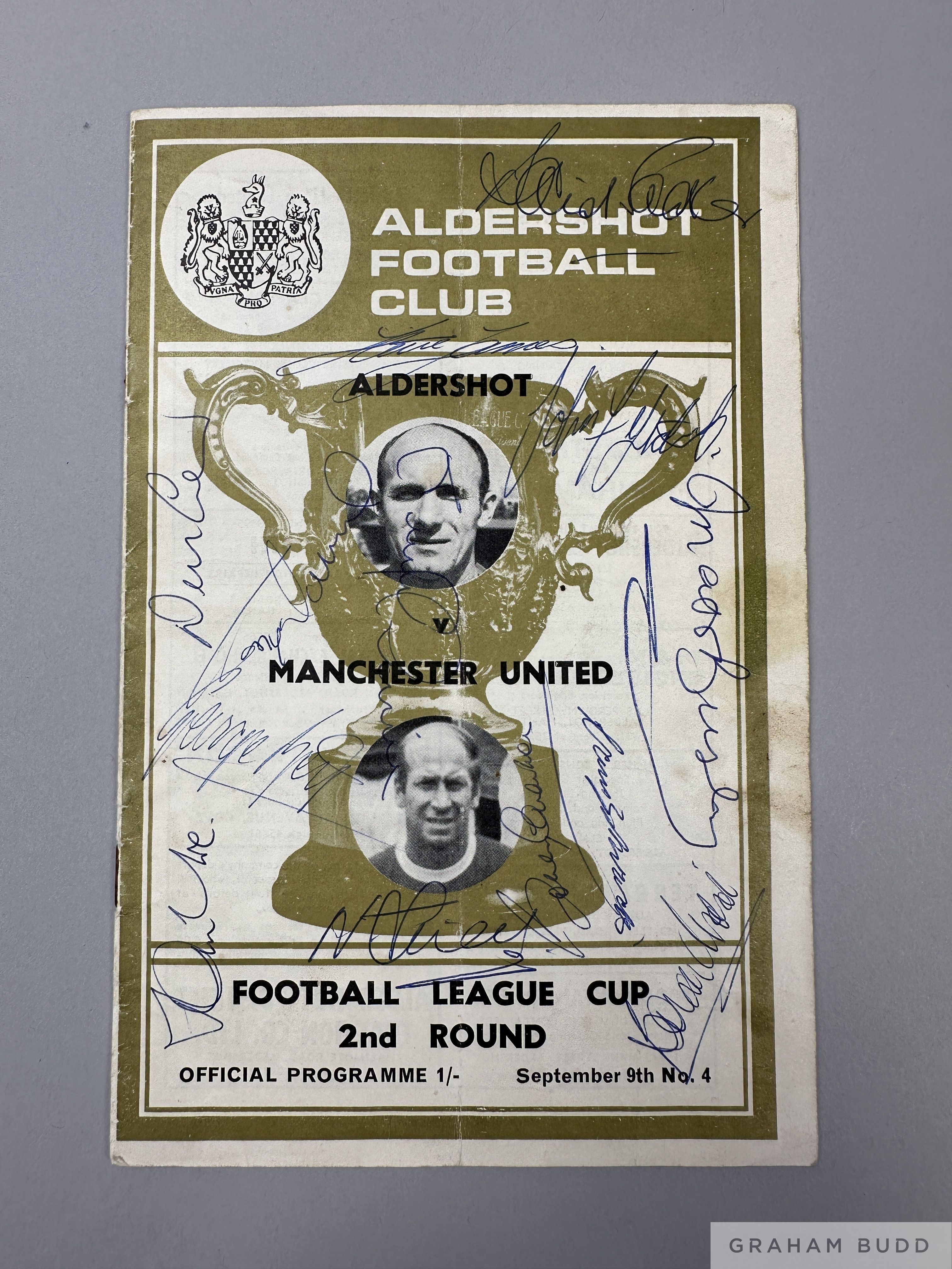 Manchester United-signed programme at Aldershot 9th September 1970,