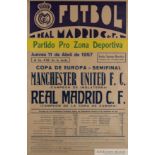 Original advertisement poster for the Real Madrid v Manchester United European Cup semi-final