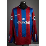 Shaun Derry claret and blue No.4 Crystal Palace long-sleeved shirt, 2004-05