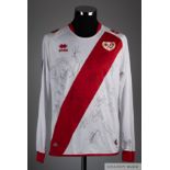 Squad signed white and red Rayo Vallecano long sleeved shirt