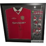 Manchester United 1999 Champions League winners signed framed shirt display by both goal scorers