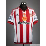 Younes Kaboul red and white No.15 Sunderland match worn short-sleeve shirt, 2015-16