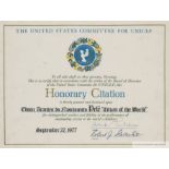 A framed honorary citation presented to Pelé by UNICEF for distinguished conduct and fidelity in the