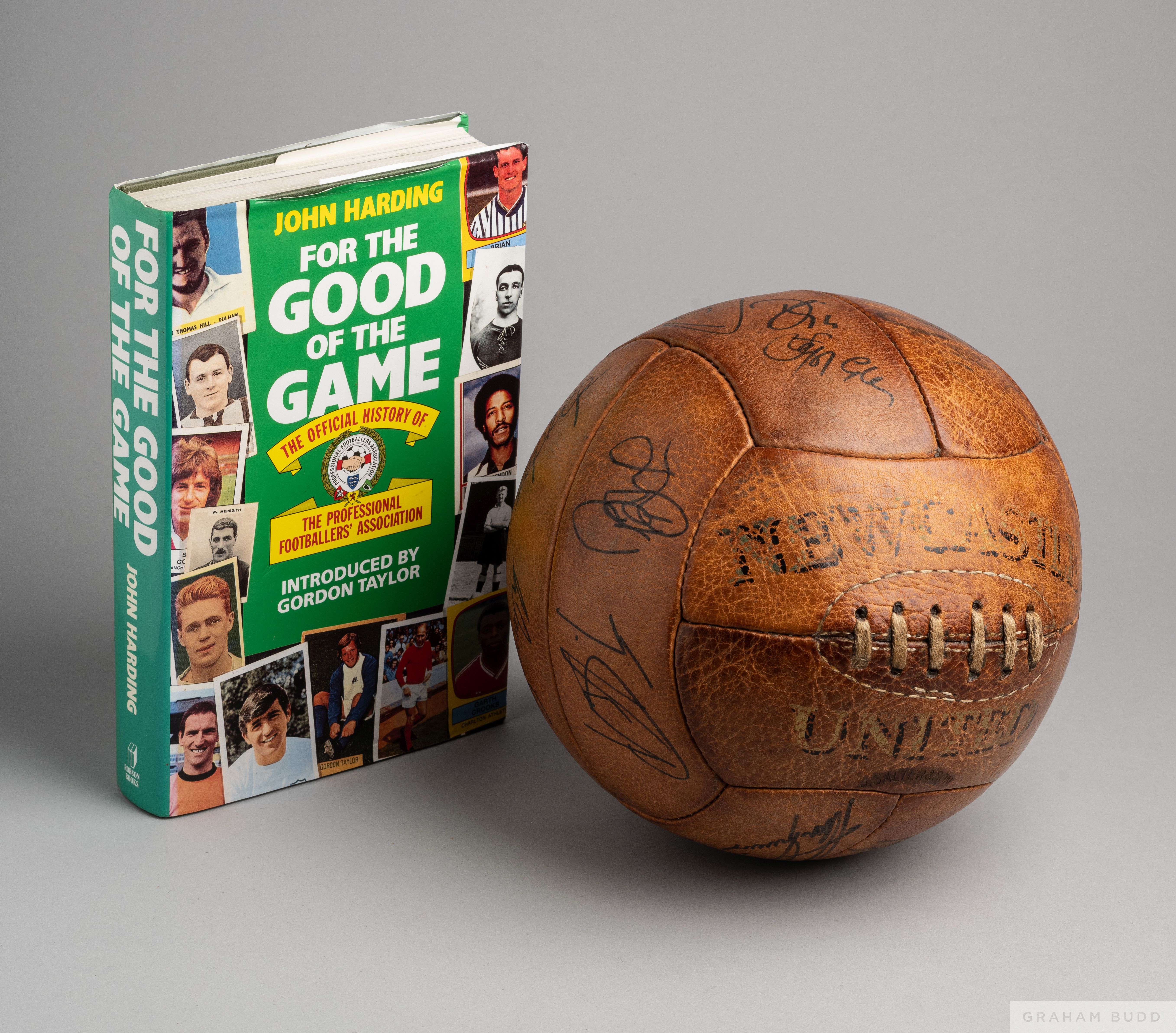 Brown leather Newcastle United autographed football - Image 2 of 2