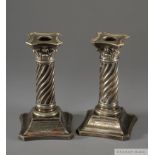 Pair of Victorian silver plated candlesticks presented as prize at Athletic Sports Day at Clapham