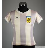 Diego Maradona blue and white No.10 Argentina Under-20 match worn short-sleeved shirt,