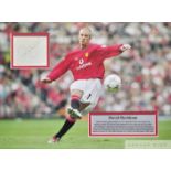 David Beckham ex Manchester United legend signed card mounted within a photograph,