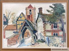 Fred Yates 'Church Scene' oil on canvas