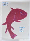 David Shrigley lithograph poster 'Fish says fuck you all', 2021