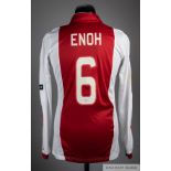 Eyong Enoh red and white No.6 Ajax long sleeve shirt 2011-12,