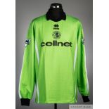 Mark Schwarzer lime green Middlesbrough no.1 goalkeepers shirt, season 1998-99,