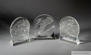 Three 1992 Albertville Winter Olympic Lalique limited edition paperweights