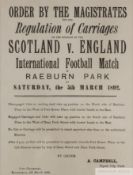 Order by the Magistrates for the Regulation of Carriages Scotland v England rugby match, 5th March 1