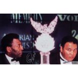 Colour reproduction photograph of Pele and Muhammad Ali