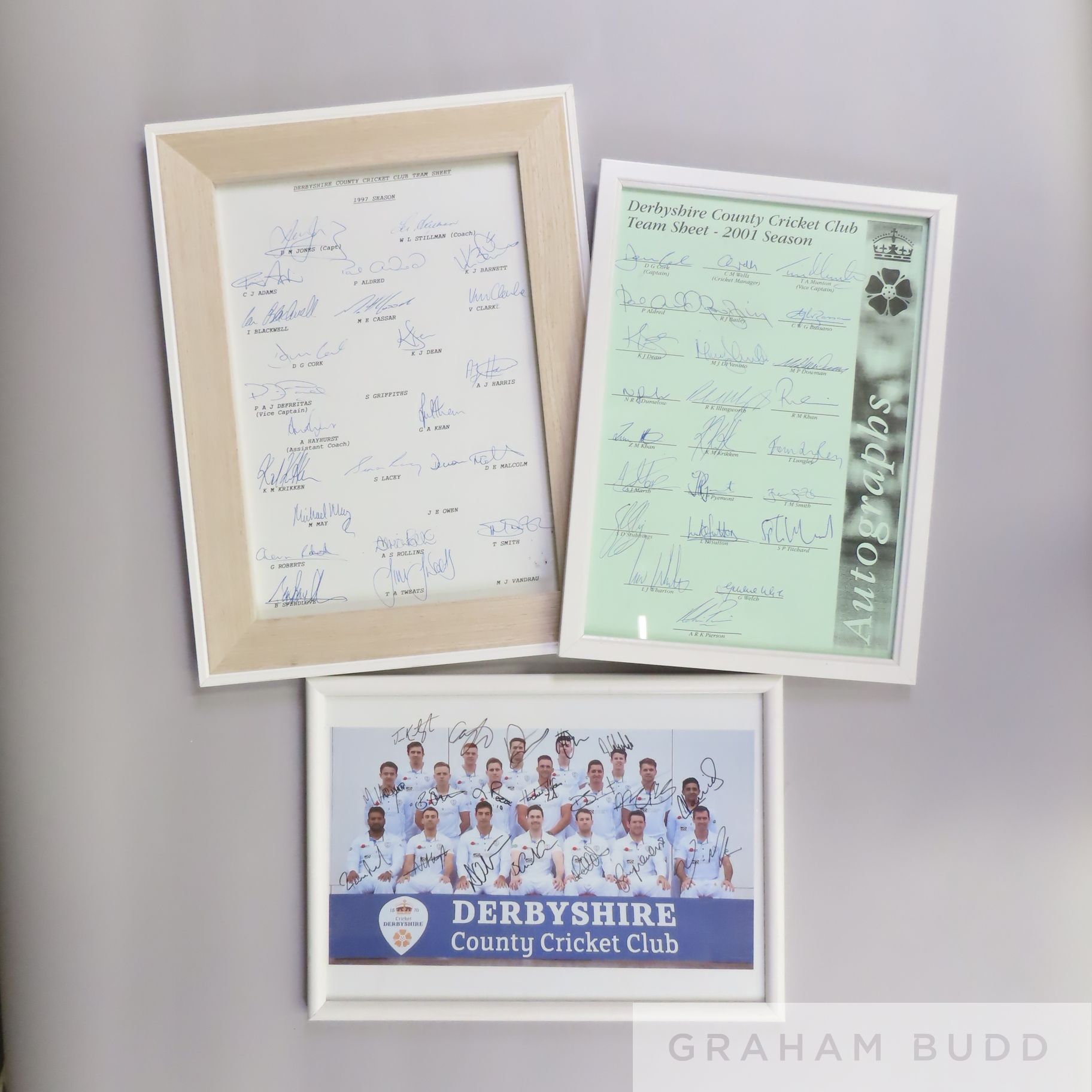 Six signed pieces relating to Derbyshire County Cricket Club