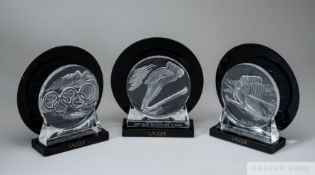 Set of three 1992 Albertville Winter Olympic Lalique limited edition paperweights