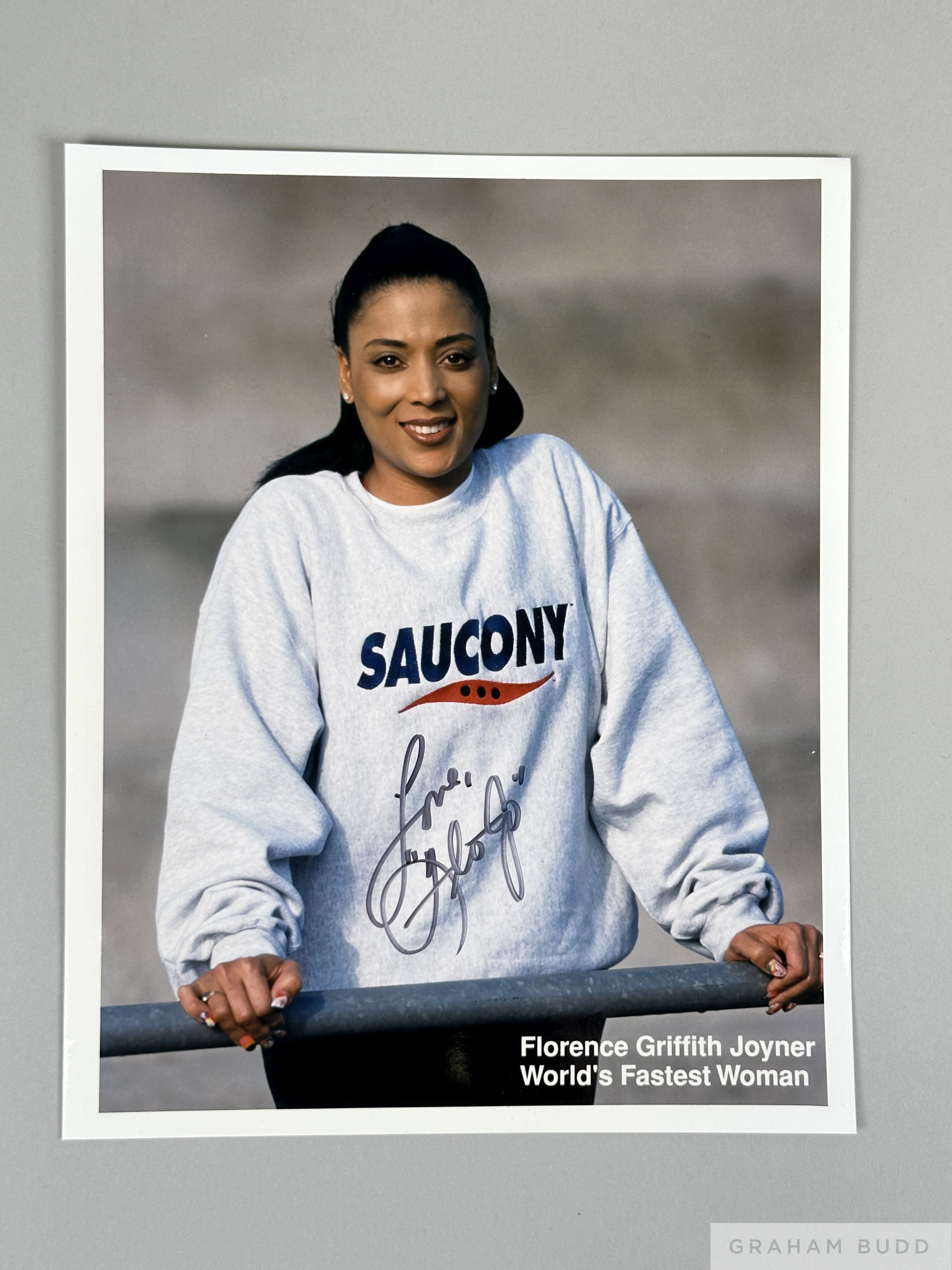 Signed colour photograph of Florence Griffiths Joyner, better known as 'Flo-Jo', signed 'love Flo-Jo - Image 2 of 2