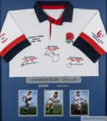Legends of Rugby England 1985-99 facsimile embroidered signed shirt, Carling, Andrew & Guscott