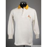 Piet Uys white and yellow No.9 South Africa International match worn rugby shirt