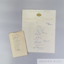 A card autographed by Derbyshire County Cricket Club players, late 1930's